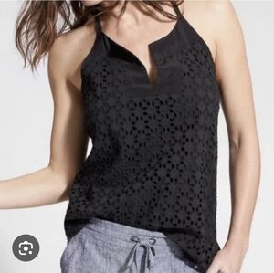 Athleta Black Dunes Eyelet Black Lace Women's Top Medium